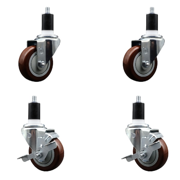 Service Caster 3.5'' SS Maroon Poly Wheel Swivel 1-1/2'' Expanding Stem Caster Set 2 Brakes, 4PK SCC-SSEX20S3514-PPUB-MRN-2-TLB-2-112 - main